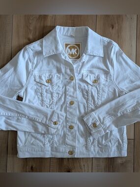 Michael Kors White Jean Jacket Gold Buttons
